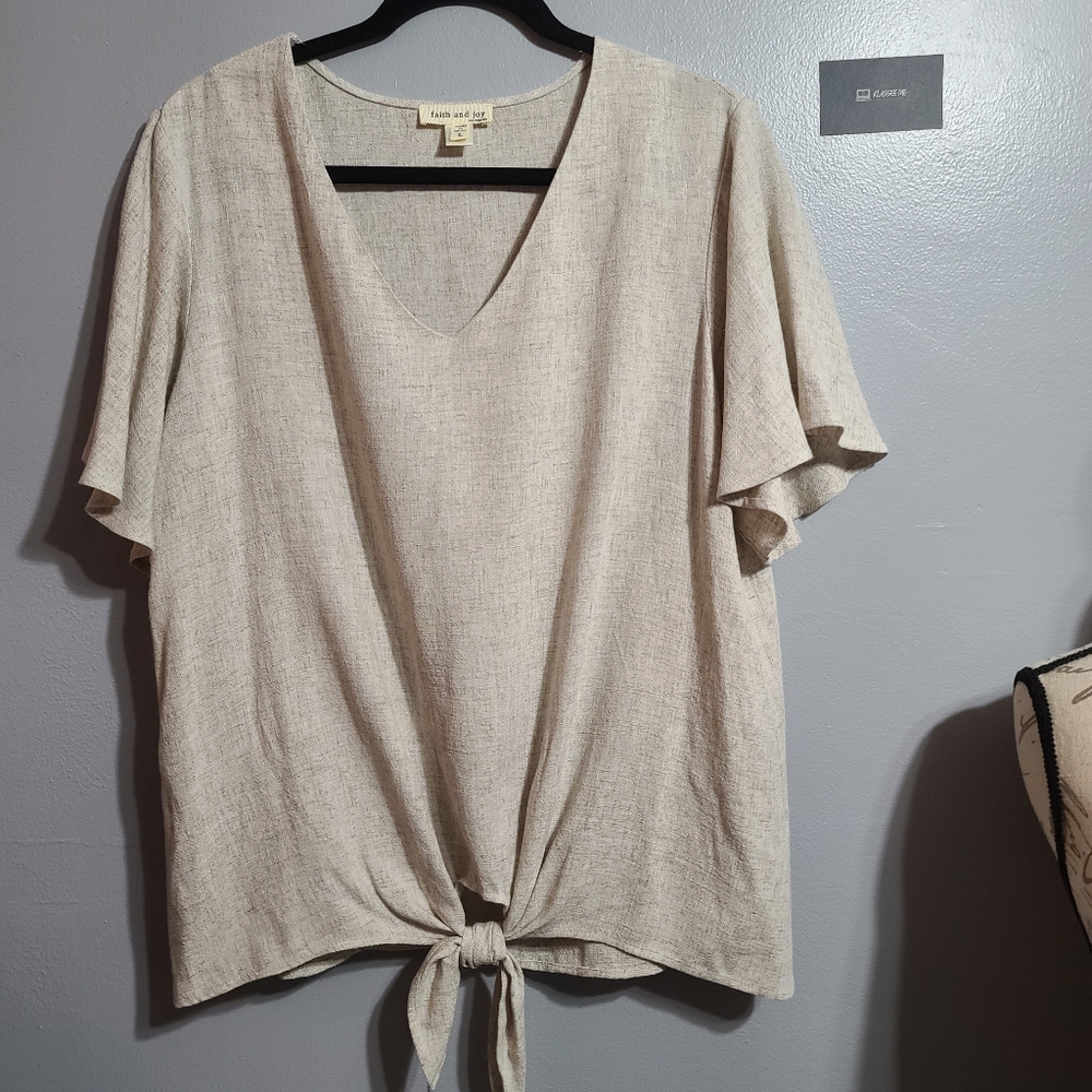 NWOT Faith & Joy Short Sleeve Waist Tie Tan  SZ L
